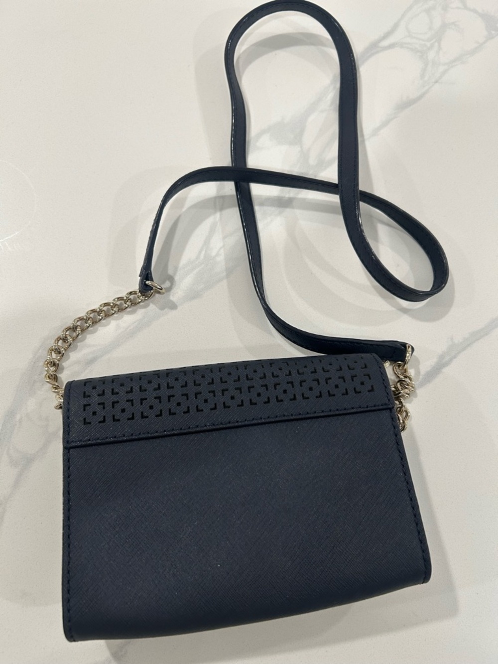 kate spade Navy Perforated Leather Crossbody with Gold Chain - Picture 4 of 4